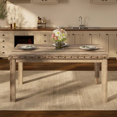 Miniatura 14 de Morden Fort Juego de Comedor Estilo Granja para 4, Mesa Rectangular de Madera de 60" y 4 Sillas Tapizadas con Detalles de Tachuelas, Juego de Mesa