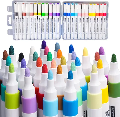 Marcadores de pintura acrílica, 24 colores de punta media, bolígrafos de pintura acrílica de secado rápido para pintura de rocas, madera, lienzo,