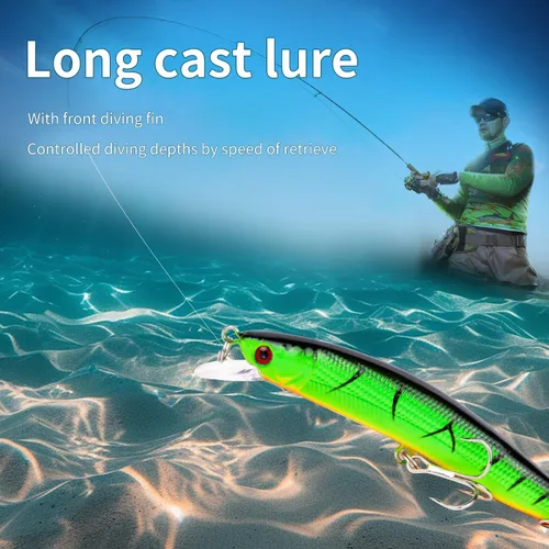 Miniatura 4 de TSKS Kit de Señuelos Artificiales de Pesca Mixto Incluyendo Minnow de Aleta de Buceo Frontal, Popper de Superficie, Cebos de Manivela, Lápiz VIB