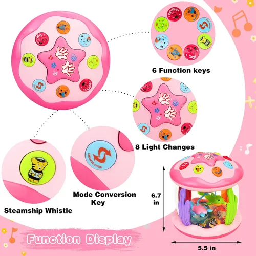 Miniatura 8 de Aboosam Juguetes para bebé niña de 6 a 12 meses: Bebés oceánico giratorio musical iluminado para el tiempo de la barriga Juguetes 0-6 3-6 meses