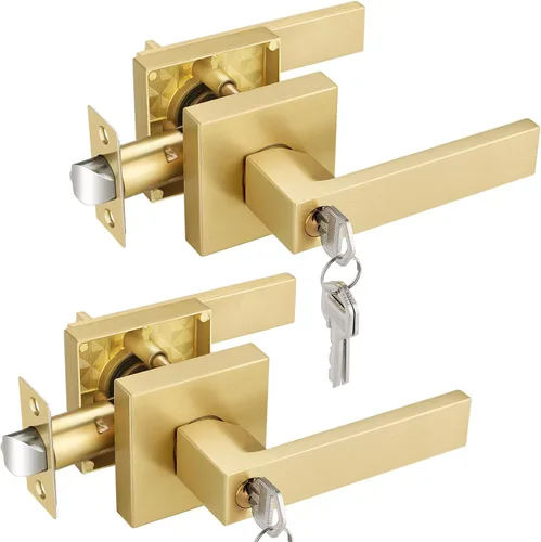 Miniatura 27 de EHOMEWARE 8 paquetes de manijas de puerta interior sin llave en acabado de latón satinado, manija de puerta de armario, palanca de puerta de paso