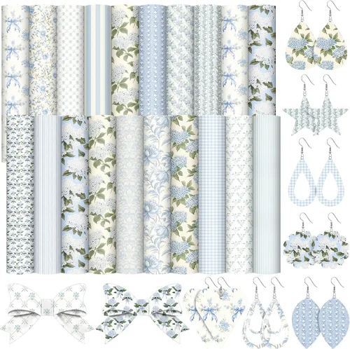 Miniatura 9 de Honoson 15 piezas de cuero sintético de verano de 8.3 x 6.3 pulgadas, hojas de tela colorida para aretes, suministros de decoración de manualidades
