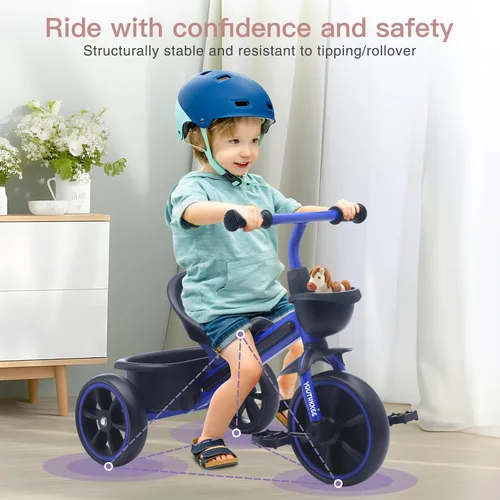 Miniatura 4 de Triciclo para niños con luces LED coloridas para niños pequeños de 1 a 3 años, diseño estable de 3 ruedas y canasta de almacenamiento para paseos