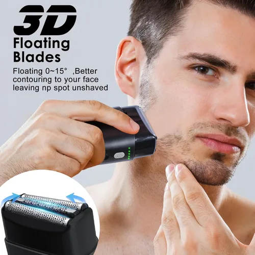 Miniatura 4 de Afeitadora y cortadora de pelo recargable 2 en 1 para hombre, recortadora de barba y patillas, 3 cuchillas flotantes, motor de alta velocidad