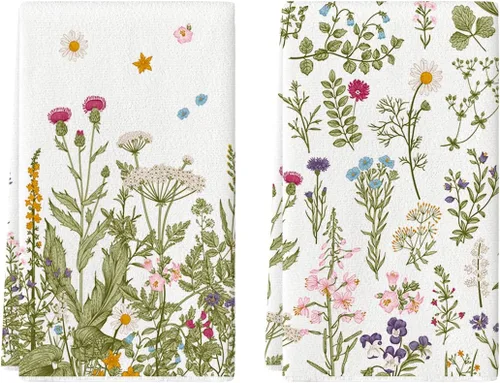 Artoid Mode Toallas de Cocina con Flores Silvestres, Toallas de Cocina de Hojas de 18x26 Pulgadas, Toallas de Mano para Decoración Festiva, Juego de
