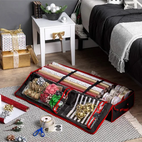 Miniatura 2 de ZOBER Organizador de papel de regalo, contenedores de almacenamiento de papel de regalo de 40 pulgadas con bolsillos interiores para lazos