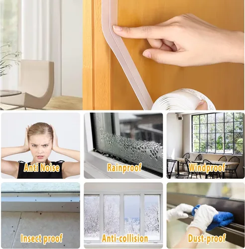 Miniatura 3 de Burlete de 36 pies para puerta, tapón de silicona para puerta, sello inferior de puerta de ducha autoadhesivo y tira aislante para puertas de marco
