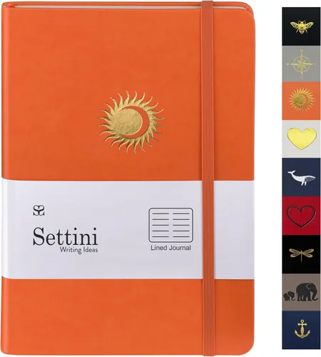 Miniatura 14 de SETTINI - Cuaderno de tapa dura, piel sintética, cierre elástico, marcador de libros, bolsillo interior Plano, con renglones, rayado. Cuaderno