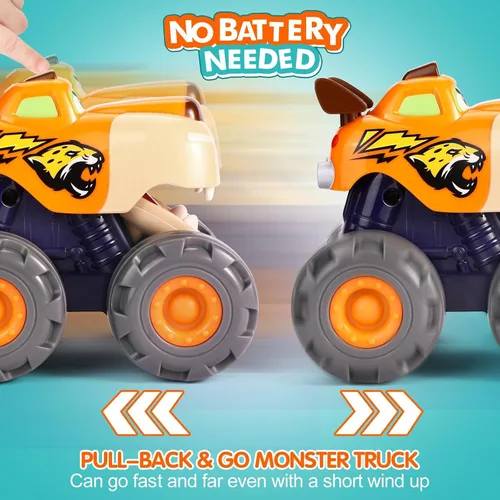 Miniatura 6 de Autos de juguete para niños de 1, 2, 3 años, paquete de 3 camiones monstruo, juguete de cocodrilo, búho, leopardo, rueda grande, camiones de juguete