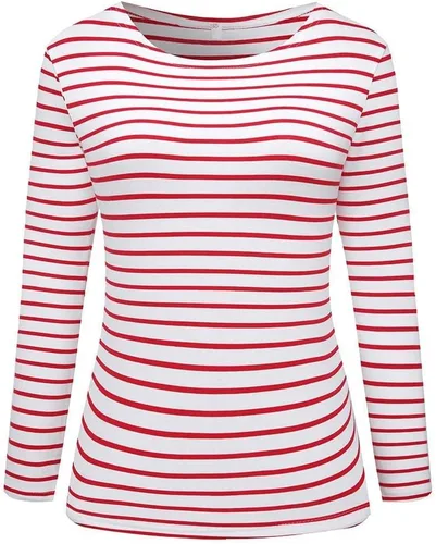 Miniatura 2 de LilyCoco Camisa de manga larga a rayas para mujer, cuello barco, camiseta de ajuste holgado Breton
