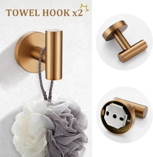 Miniatura 5 de TURS Juego de 5 piezas de accesorios de baño cepillado en oro rosa, juego de barra de toalla de baño de 23.6 pulgadas de acero inoxidable SUS304