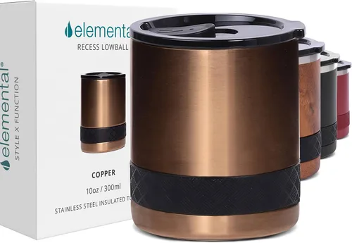 Miniatura 14 de Elemental Recess Vaso bajo de 10 oz, taza de acero inoxidable de triple pared con tapa de Tritan no fracturable, vaso de whisky aislado, taza