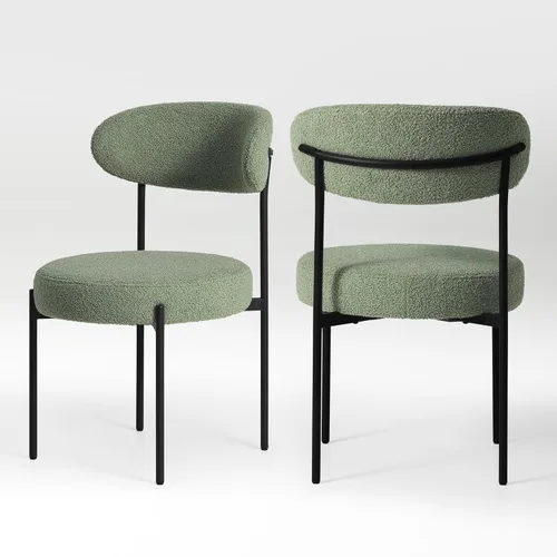 Miniatura 16 de WestinTrends Alexandria Mid-Century - Sillas de comedor redondas tapizadas de sherpa (juego de 2), color gris carbón