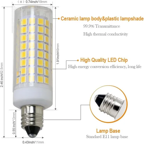 Miniatura 2 de Paquete de 4 bombillas LED E11, luces de repuesto halógenas equivalentes a 90 W, regulable, base de mini candelabro, 800 lúmenes, blanco cálido