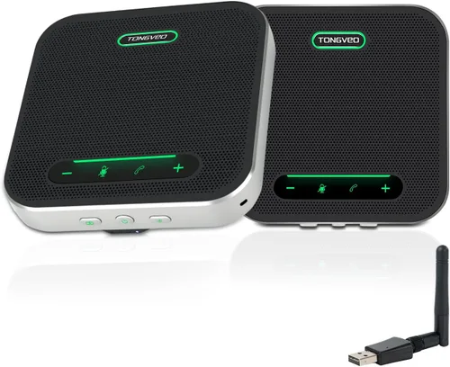 Miniatura 11 de TONGVEO Altavoz y micrófono de conferencia 2 en 1, altavoz inalámbrico Bluetooth Daisy Chain con micrófonos omnidireccionales de 360° conexión