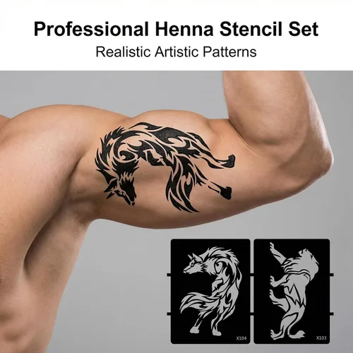 Miniatura 2 de 10 plantillas de tatuaje temporales de patrones grandes, 5 hojas tamaño A4, kit de plantillas de tatuaje tribal, plantillas profesionales de 3 capas