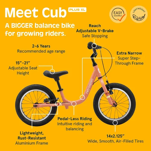 Miniatura 5 de Retrospec Cub Plus XL Kids Balance Bike - 14in Outdoor Toddler Bike with Adjustable Height 15-21in - Lightweight Aluminum Frame & Hand Brakes for