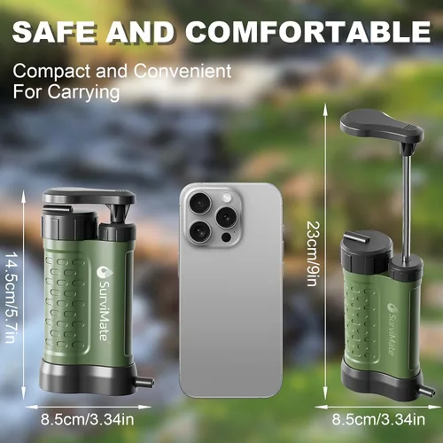 Miniatura 7 de SurviMate Bomba de supervivencia del purificador de agua,Sistema purificador de agua de 5 etapas de 0.01 micrones,Bomba de mano Filtro de agua