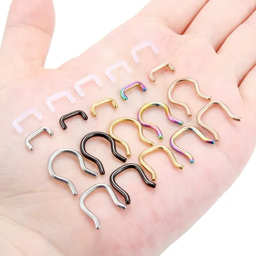 Miniatura 3 de 20 piezas de 14G 16G transparente flexible para tabique de plástico y acero quirúrgico, piercing de nariz para mujeres y hombres
