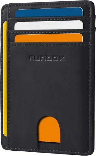 Miniatura 22 de RUNBOX Carteras de cuero minimalistas y delgadas con bloqueo RFID para bolsillo frontal, portatarjetas para hombres y mujeres, regalos para hombres