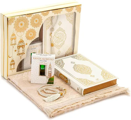 Miniatura 8 de Caja de regalo de oración ihvan online para Hajj y Umrah, alfombra de oración musulmana, tapete islámico, cuentas Tesbih, libro de Yaseen, Miswak