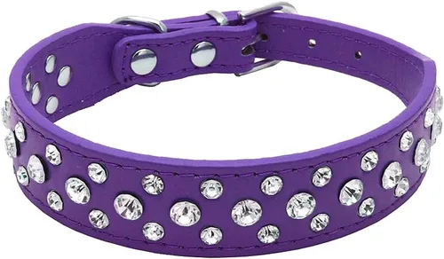 Miniatura 10 de Collar para perro con cristales de imitación, cuero sintético con brillantes, collar de cristales de diamante para mascotas, perro, gato, cachorro