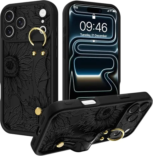 Miniatura 15 de Fiyart Funda diseñada para iPhone 17 Pro Max, tarjetero con ranura para tarjetas, diseño de flores, diseño de girasoles, antiarañazos, protección