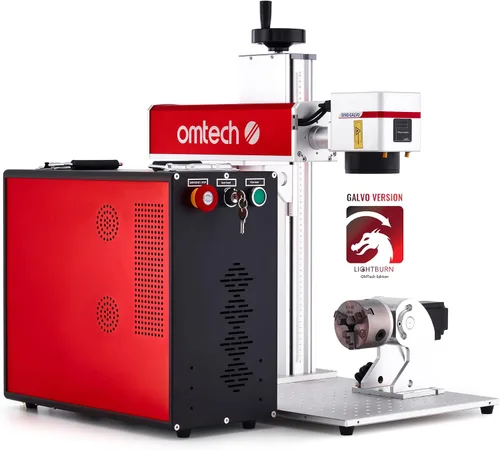 Miniatura 12 de OMTech Máquina de marcado láser de fibra MOPA de 30W con LightBurn y eje giratorio, grabador láser de fibra con área de trabajo de 7 "x 7