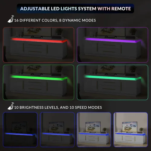 Miniatura 8 de BELLEZE Soporte de TV de 67" para TV de hasta 75", Centro de Entretenimiento Moderno con Luces LED que Cambian al Ritmo de la Música, Mesa Consola