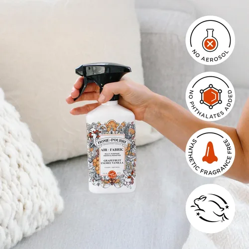 Miniatura 7 de Poo-Pourri Home-Pourri Air + Tela Multiusos - Espray refrescante de olor, Pomelo Lichi Vainilla, 11 onzas líquidas - Vainilla y Pomelo Lichi