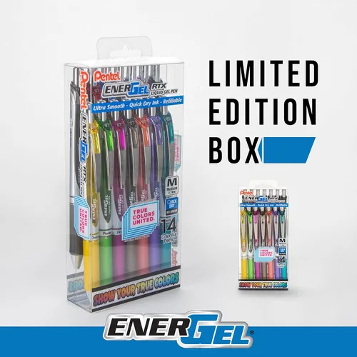 Miniatura 4 de Pentel EnerGel RTX True Colors United 0.028 in, línea media, 14 colores de tinta surtidos, paquete de 14 bolígrafos BL77PC14MTCU