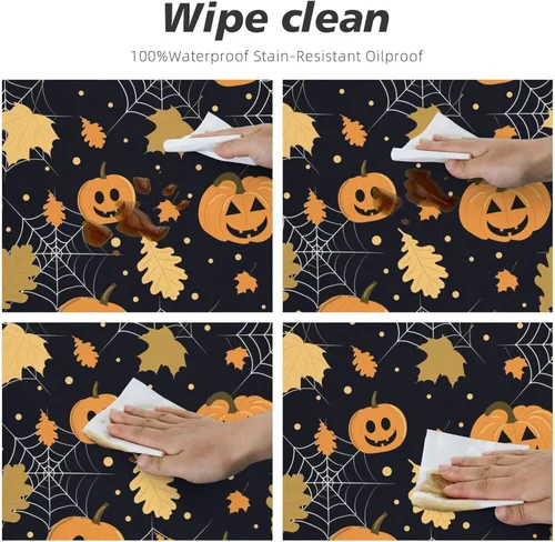 Miniatura 7 de Famame Mantel redondo ajustable con diseño de hojas de otoño y Halloween, con borde elástico, impermeable, con borde elástico, para interiores