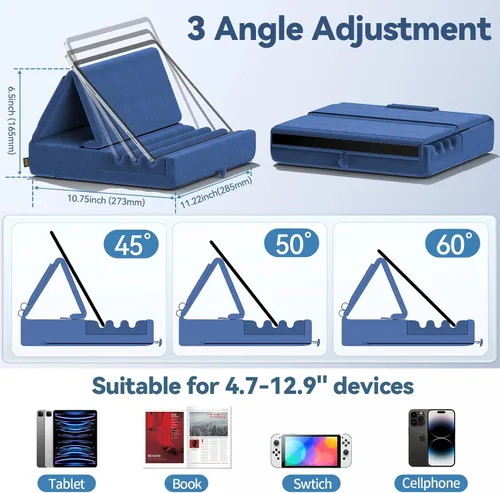 Miniatura 7 de KDD - Soporte de almohada para tablet, soporte plegable para iPad para regazo, cama y escritorio - Base para tablet con almohadilla suave y soporte