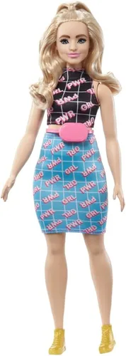Miniatura 4 de Muñeca Barbie Fashionistas #187 con audífonos detrás de la oreja, cola de caballo morena, vestido cruzado y botas rosas