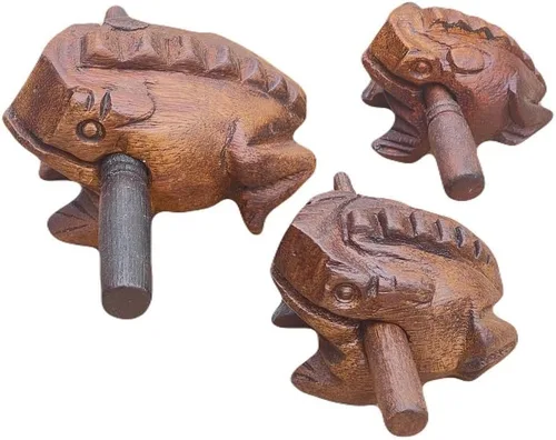 Miniatura 9 de Instrumentos de percusión Guiros Instrumentos musicales de rana de madera, juego de 3 ranas: 4 pulgadas, 3 pulgadas y 2.25-2.75 pulgadas