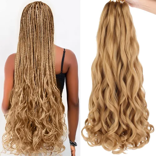 Miniatura 78 de COOKOO 9 paquetes de cabello rizado francés trenzado de 18 pulgadas, suave y flexible, cabello trenzado de alta calidad, rizos franceses, extensión