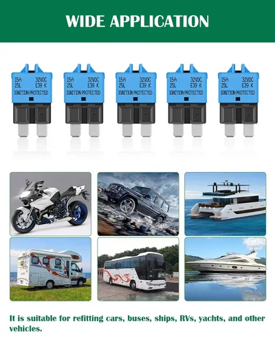 Miniatura 7 de LENKRAD Fusible reiniciable ATC/ATO automotriz de 15 amperios, 15 A, reinicio manual, hoja estándar, fusibles de 15 amperios, disyuntor de reinicio
