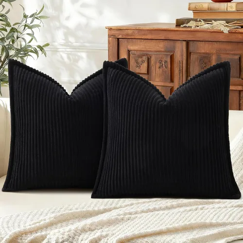 Miniatura 12 de Mecatny Juego de 2 fundas de almohada de pana de 16 x 16 pulgadas, fundas decorativas neutrales suaves de estilo bohemio para sofá y sala de estar