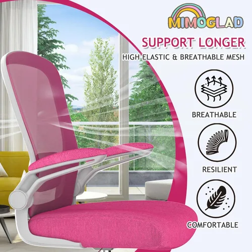 Miniatura 3 de Mimoglad Silla de oficina ergonómica de malla con respaldo alto, soporte lumbar ajustable, cojín de asiento grueso (moderno, rosa Barbie)