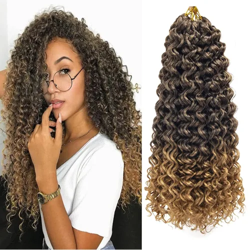 Miniatura 44 de GoGo Curl Crochet Hair 18 pulgadas onda de agua pelo sintético bohemio ganchillo trenzado jengibre onda profunda extensiones de cabello trenzado