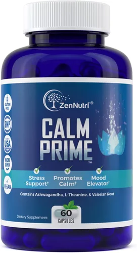 Calm Prime Suplemento para aliviar el estrés sin somnolencia | Suplemento de apoyo del estado de ánimo | Mejora del estado de ánimo | Suplementos