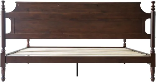 Miniatura 5 de Base de cama de plataforma de madera maciza tamaño King con cabecera y estribo, base de 12 listones fuertes, patas de metal, no necesita somier