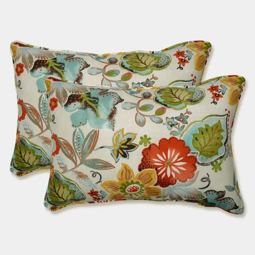 Miniatura 3 de Pillow Perfect - Cojines decorativos florales brillantes para interiores/exteriores, 2 unidades, lumbar - 11.5 x 18.5 pulgadas, verde/rojo Zoe
