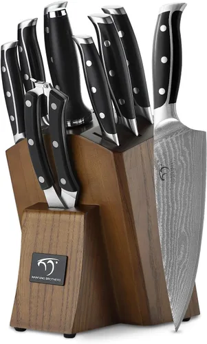 Miniatura 10 de Conjunto de cuchillos de cocina Damasco con bloque - Acero VG10 de 67 capas de afilado al ras, mangos con triple remache, cuchillos de chef, Gris
