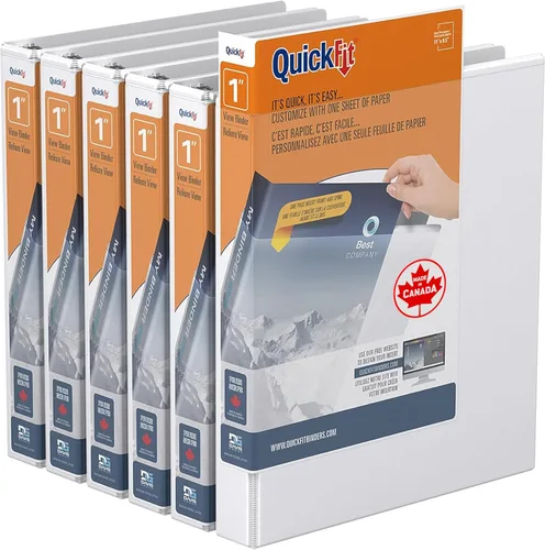 QuickFit Carpeta de 3 anillas para la escuela u oficina, anillo D, color blanco, paquete de 6, 1 pulgada