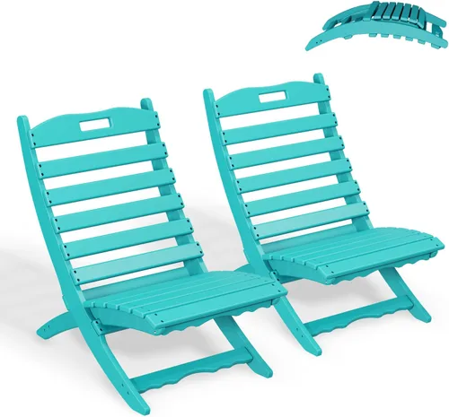 Miniatura 22 de GREENVINES Silla plegable Xavier Wave Sillas Adirondack portátiles Plástico HDPE Silla para fogata para todo tipo de clima Negro