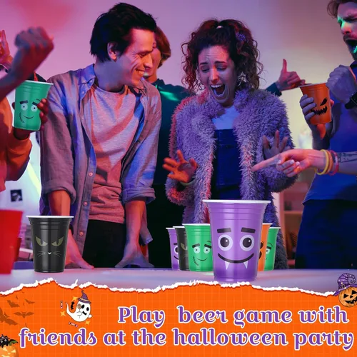 Miniatura 6 de Dandat 120 vasos de plástico desechables para fiesta de Halloween de 12 onzas, tazas de calavera de calabaza para Halloween, suministros de fiesta