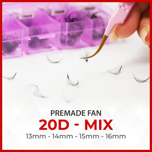 Miniatura 2 de THE LASH SUPPLY 500 abanicos, 20D Mega Volume Promade Fan Promade, rizo C/D, longitud de mezcla 0.472-0.630 in, 0.03 de grosor, rizo natural