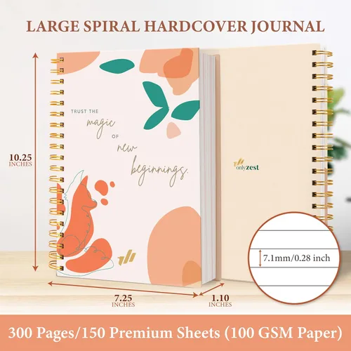 Miniatura 3 de Cuaderno de espiral de tapa dura, 10.25" x 7.25", 300 páginas, gran cuaderno universitario con rayas para mujeres, ideal para escritura, diario, New