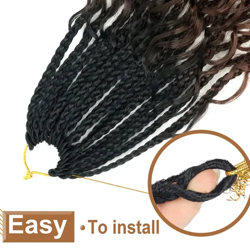 Miniatura 3 de Goddess - 8 paquetes de cabello sintético de ganchillo de 20 pulgadas, trenzas de caja (box braids) 3X estilo bohemio con extremos rizados, ideales